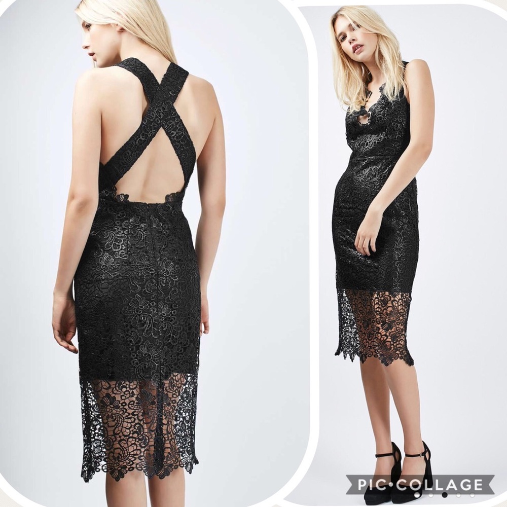 Topshop Black Lace Midi Dress